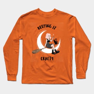 Halloween Witch Keeping it Crafty with Black Cat Long Sleeve T-Shirt